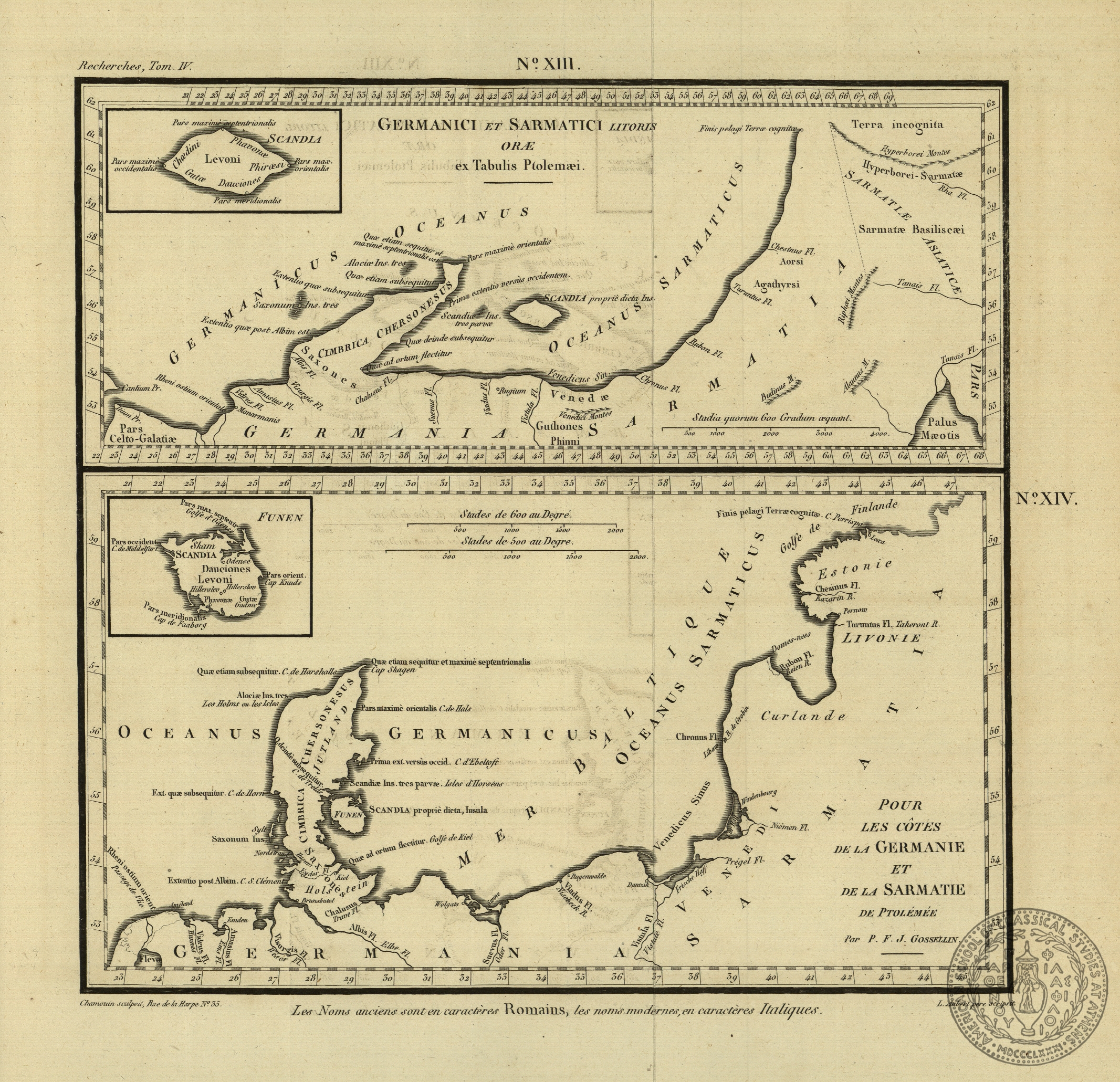 Germanici et Sarmatici litoris orae ex tabulis Ptolemaei.
Pour les cotes de la Germanie et de la Sarmatie de Ptolemee.